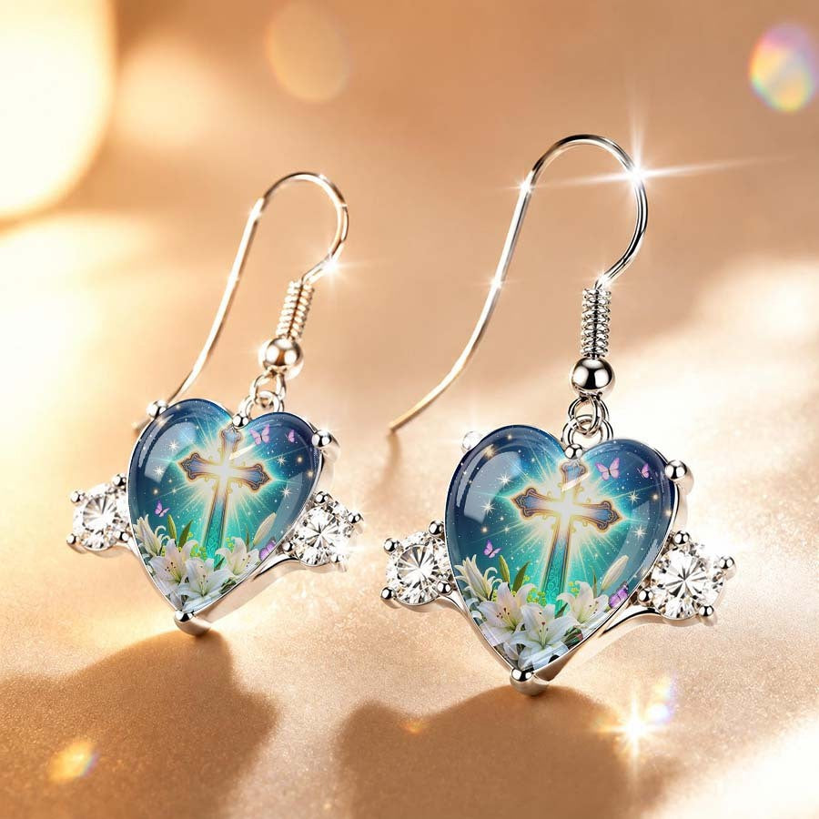 Luminous Cross Heart Drop Earrings