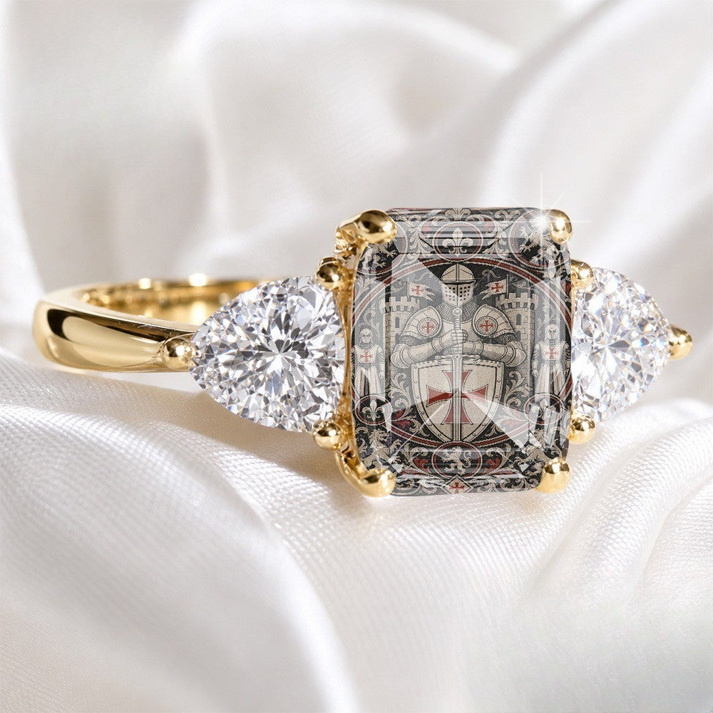 Knight Emblem Three-Stone Ring