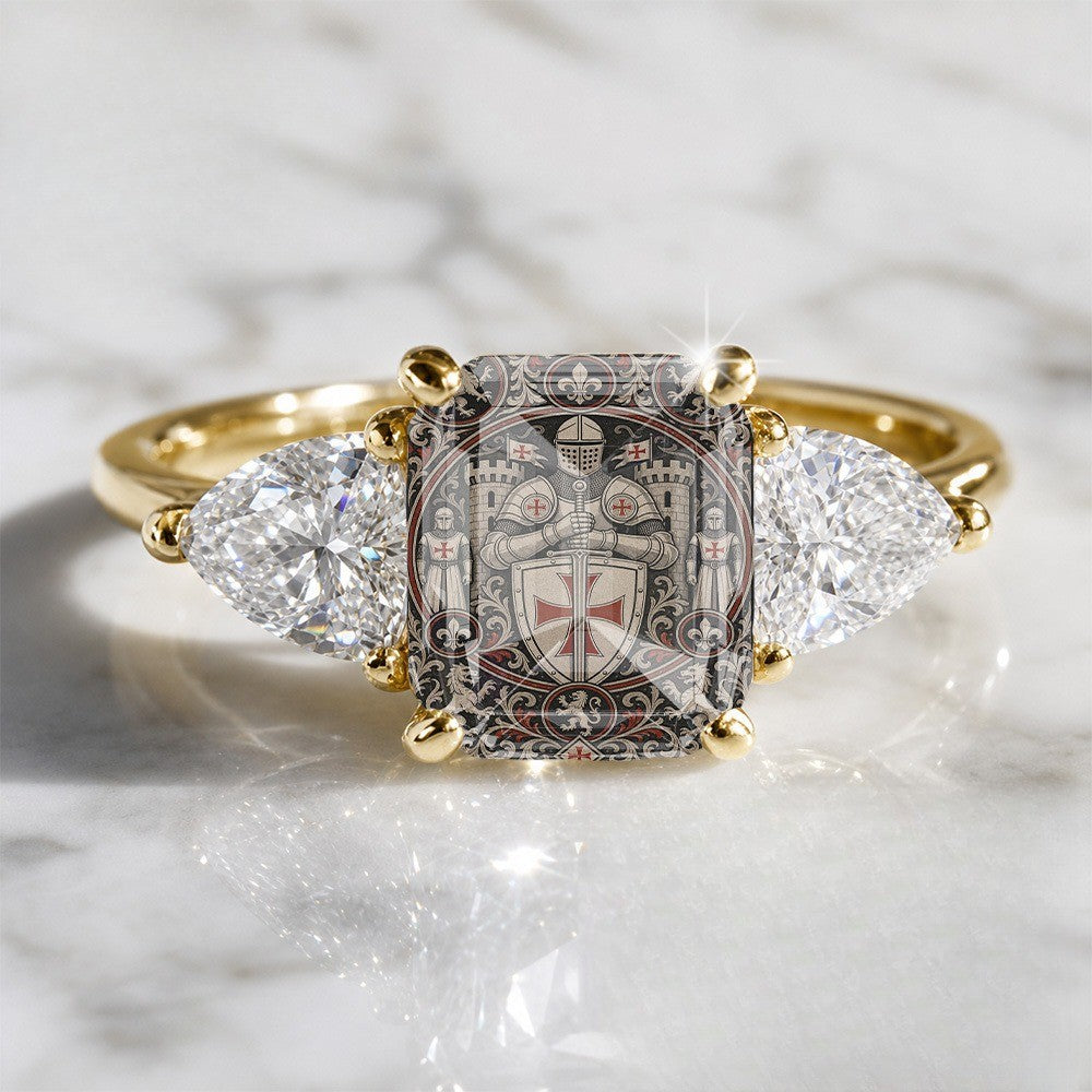 Knight Emblem Three-Stone Ring