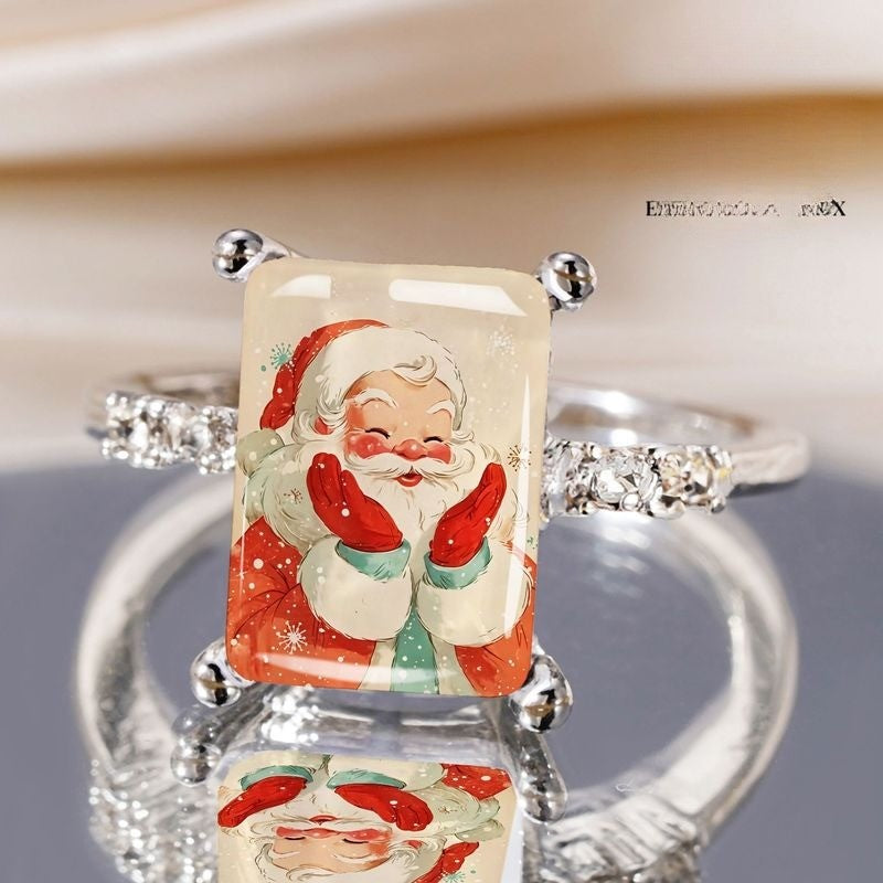 Santa Claus Glass Rectangle Ring