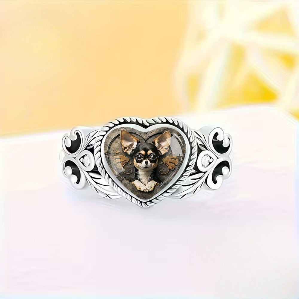 Ornate Chihuahua Heart Ring