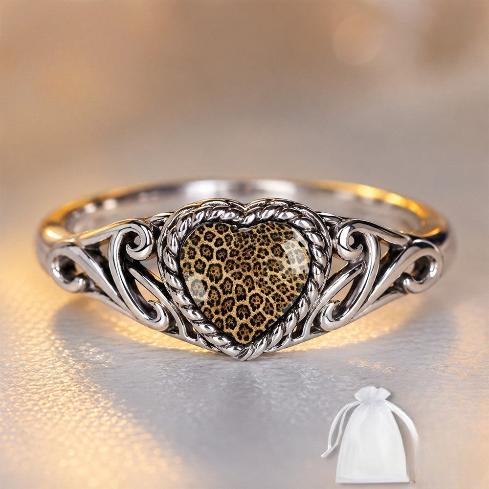 Leopard Print Heart Rope Edge Ring