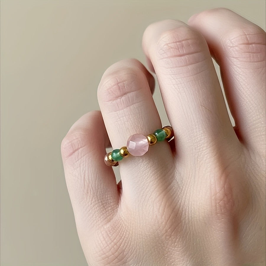 Pink Stone & Green Bead Ring