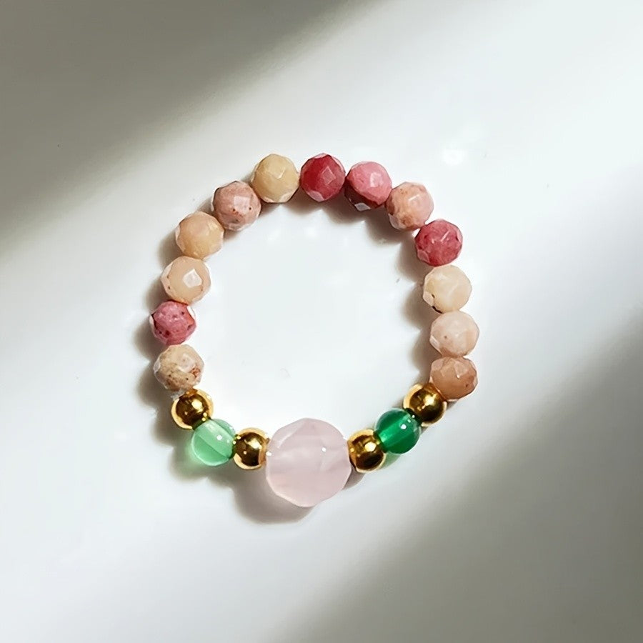 Pink Stone & Green Bead Ring