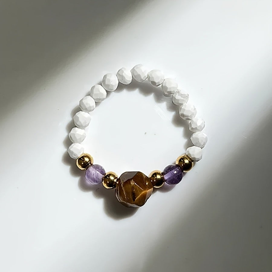 Pink Stone & Green Bead Ring