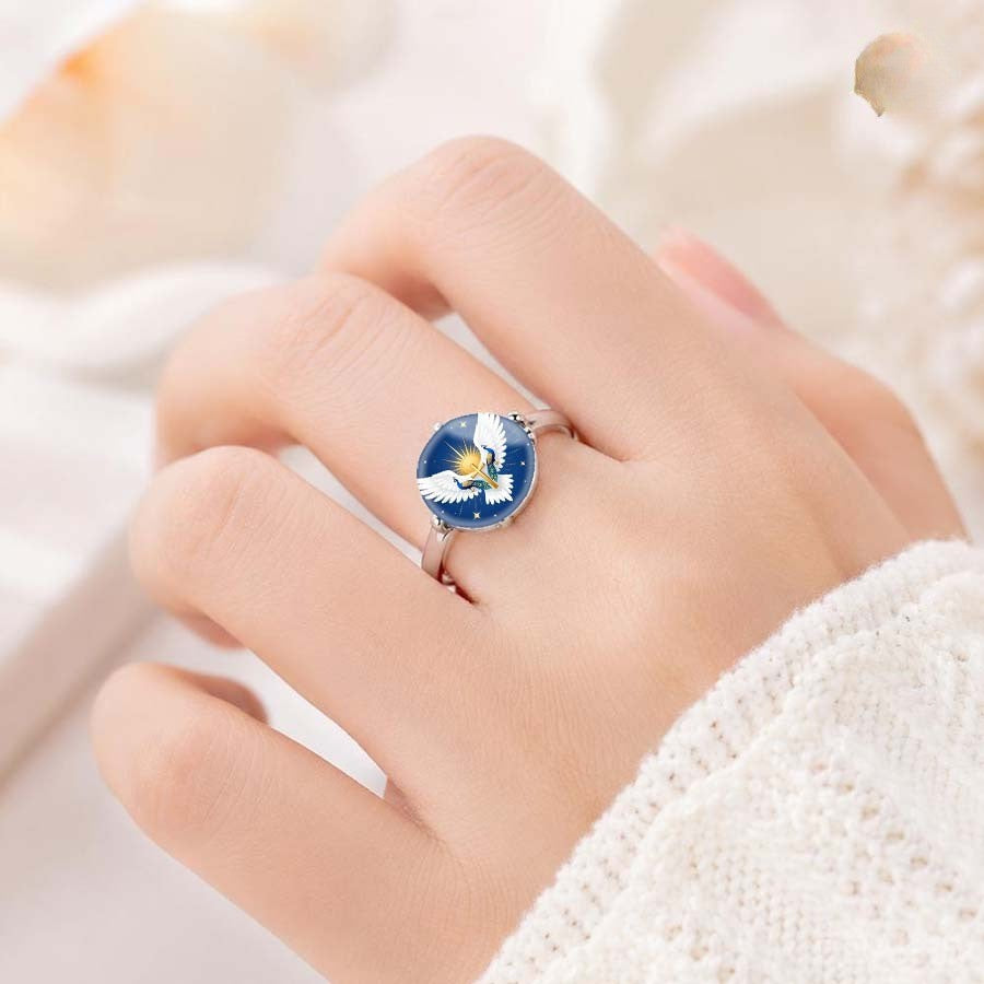 Peacock & Cross Cabochon Ring