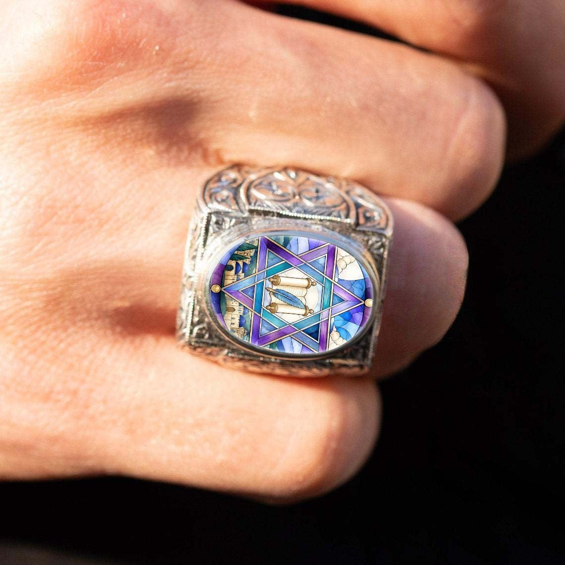 Stained Glass Star of David Ring