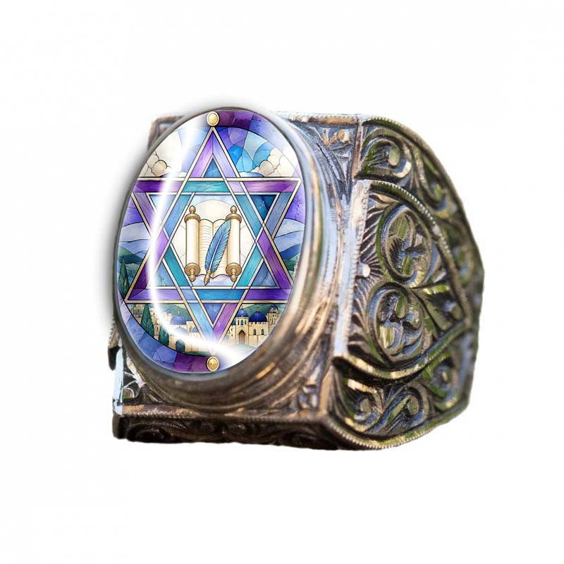 Stained Glass Star of David Ring