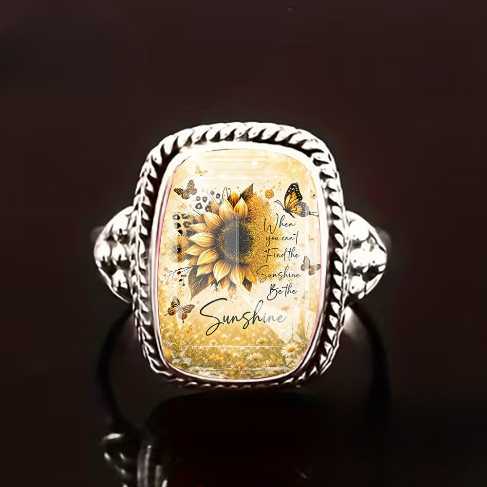 Sunflower Quote Square Ring