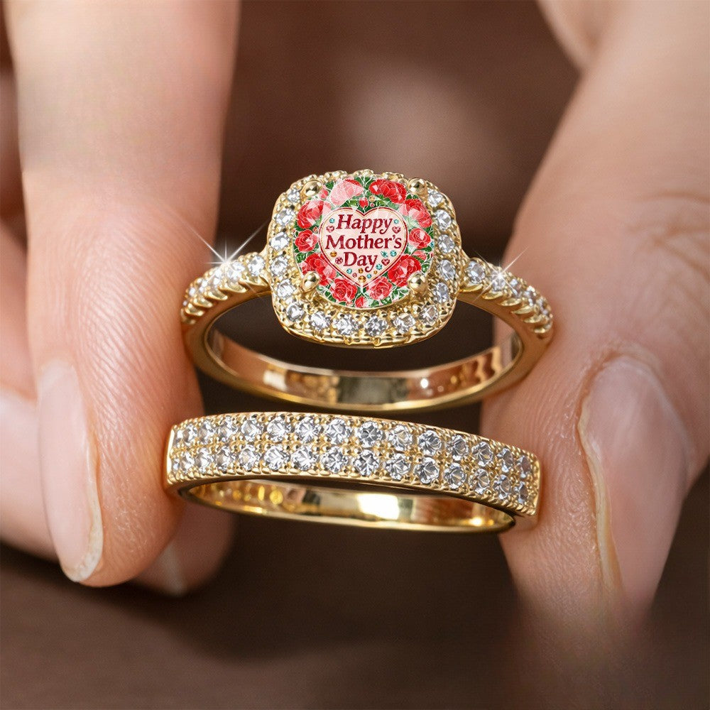 Red Floral Heart Message Ring Set