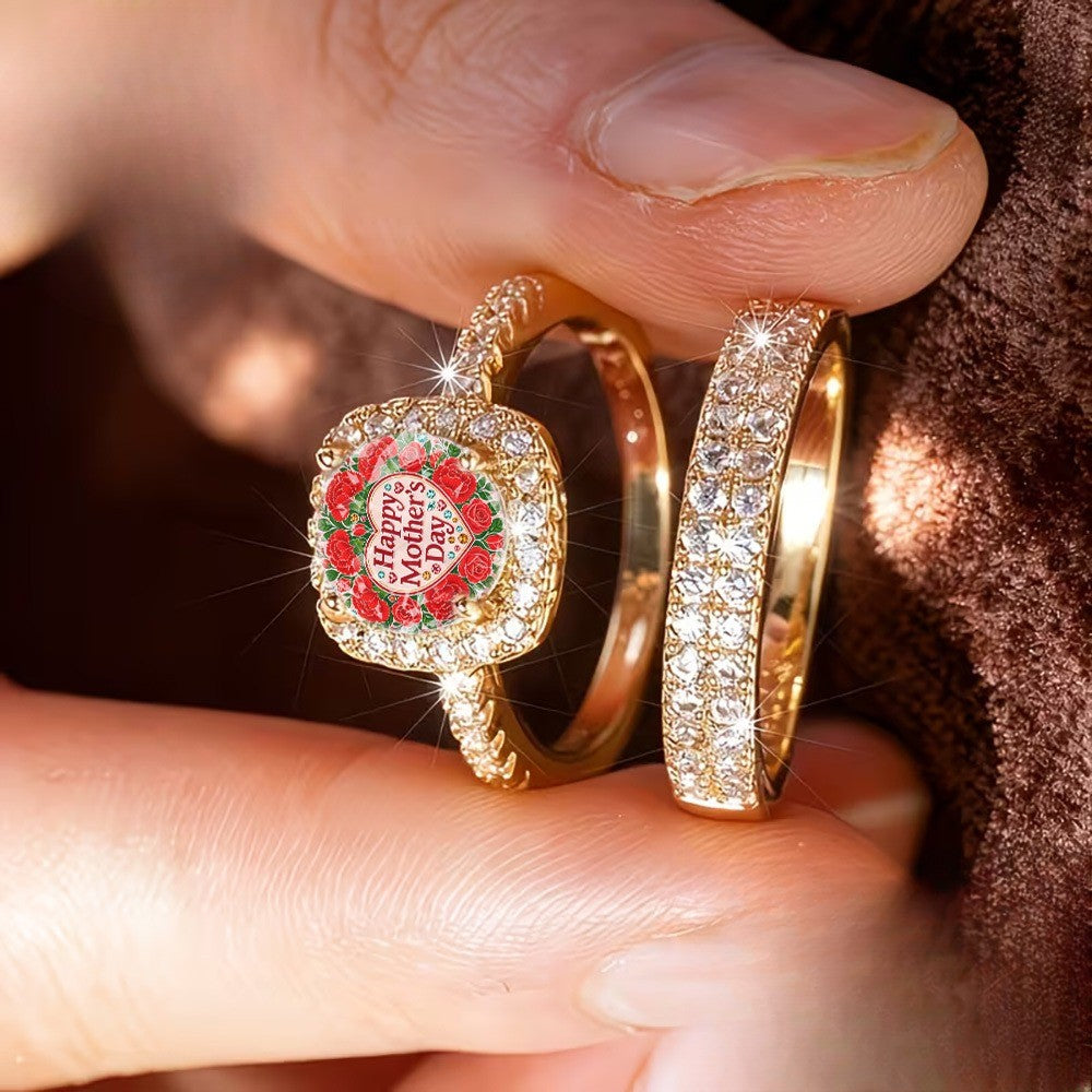 Red Floral Heart Message Ring Set