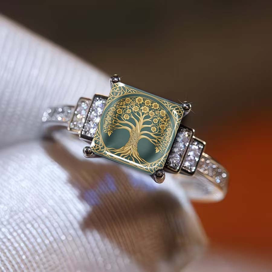 Teal Tree of Life Square Ring