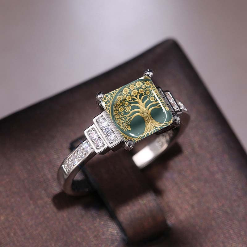 Teal Tree of Life Square Ring