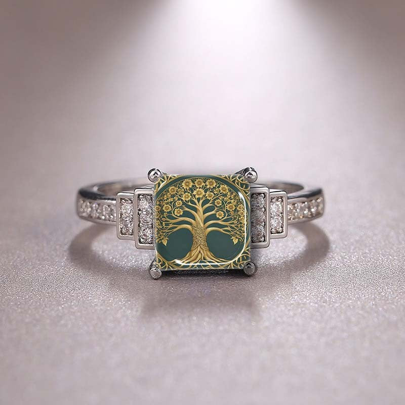 Teal Tree of Life Square Ring