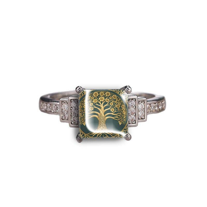 Teal Tree of Life Square Ring
