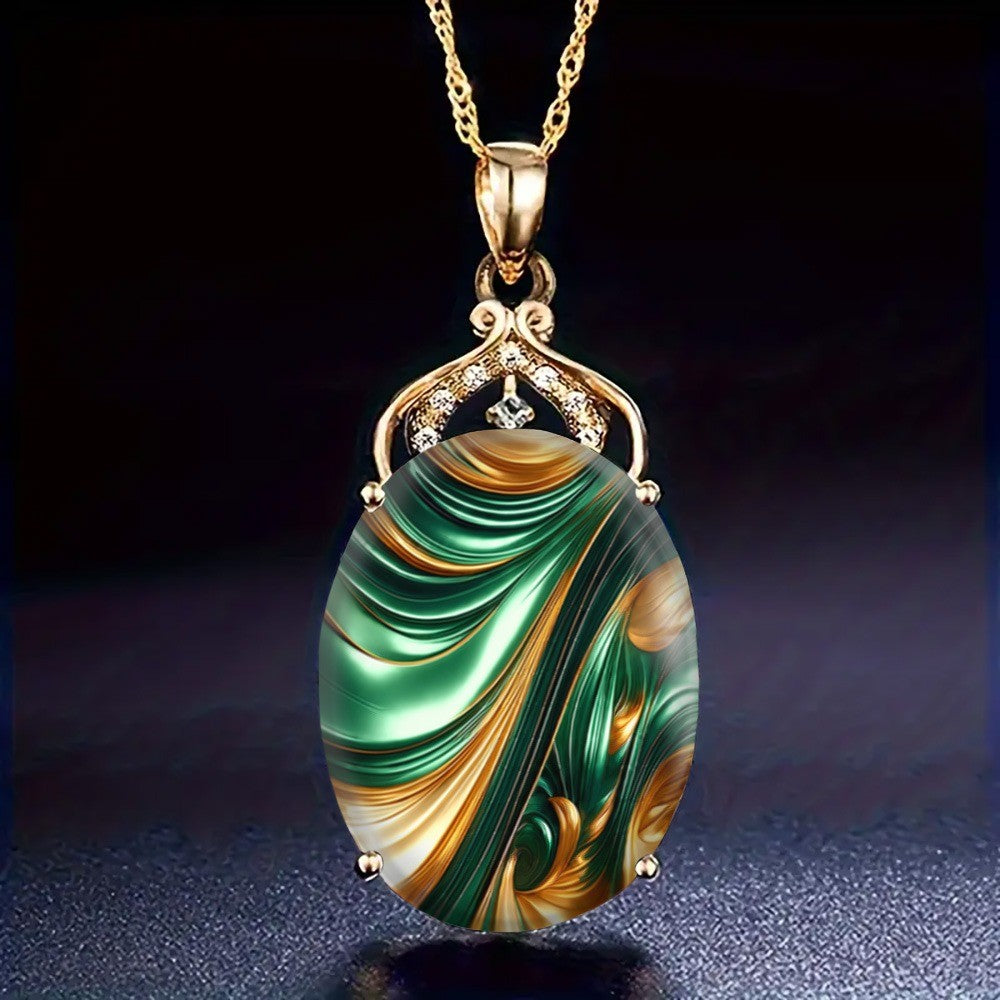 Green Swirl Oval Pendant Necklace
