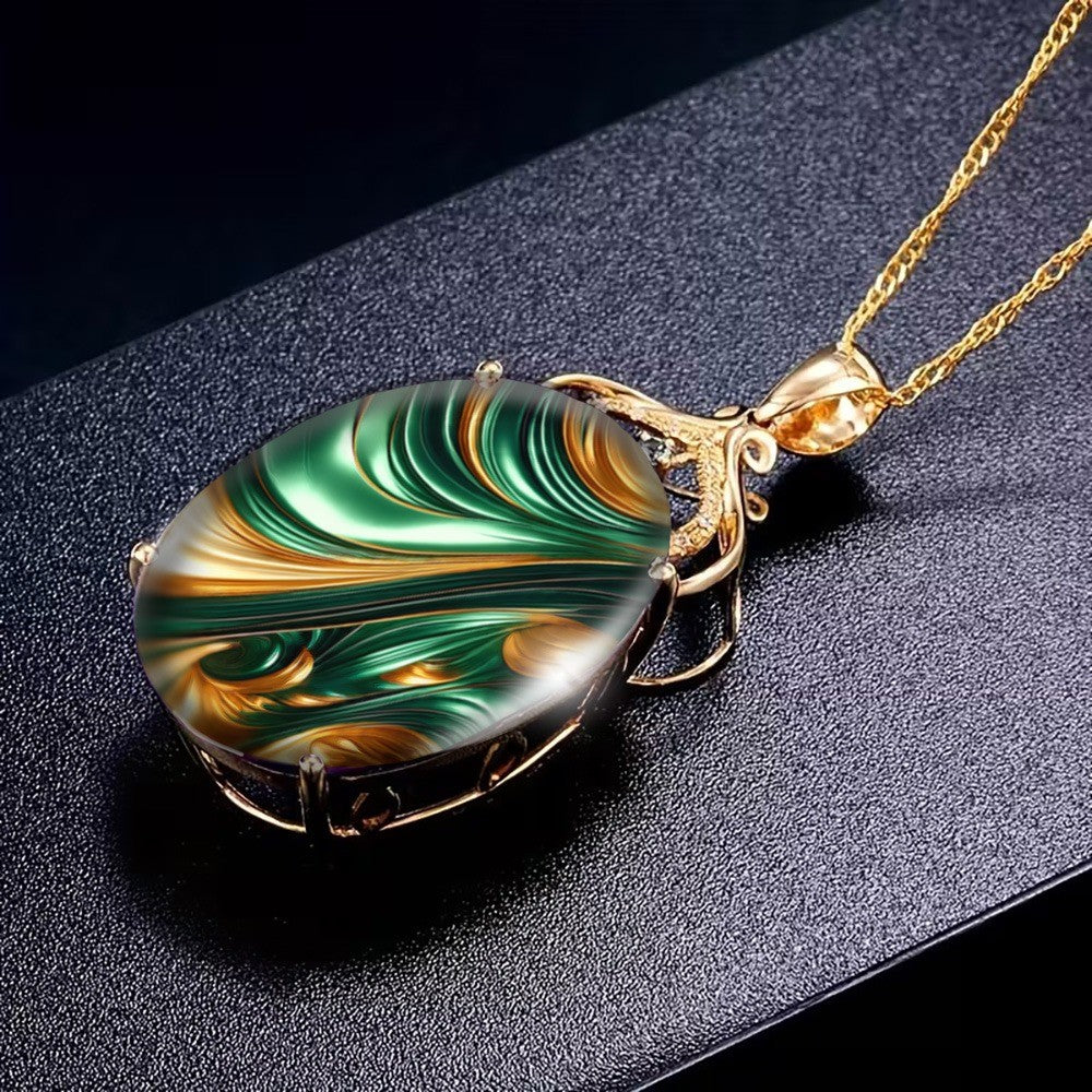 Green Swirl Oval Pendant Necklace