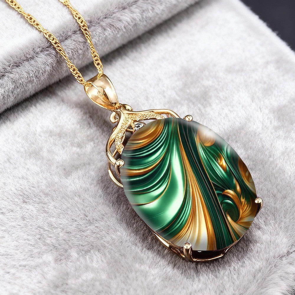 Green Swirl Oval Pendant Necklace