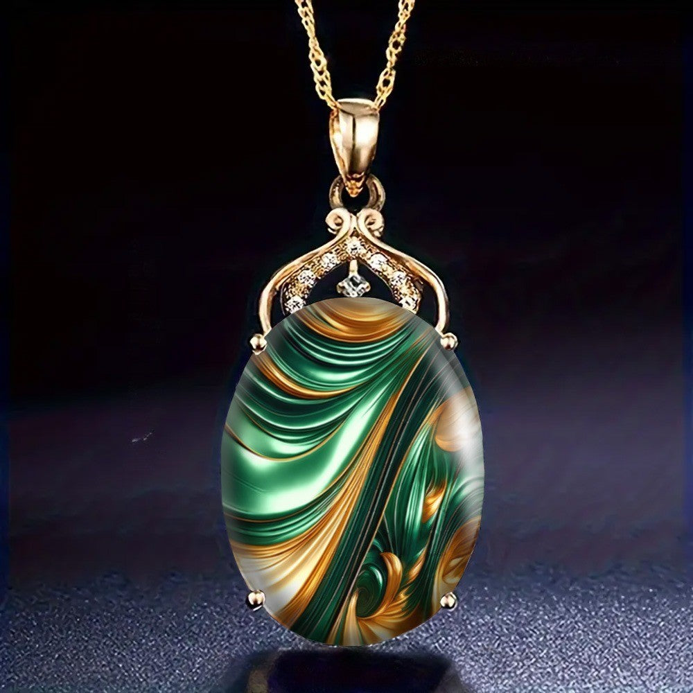 Green Swirl Oval Pendant Necklace