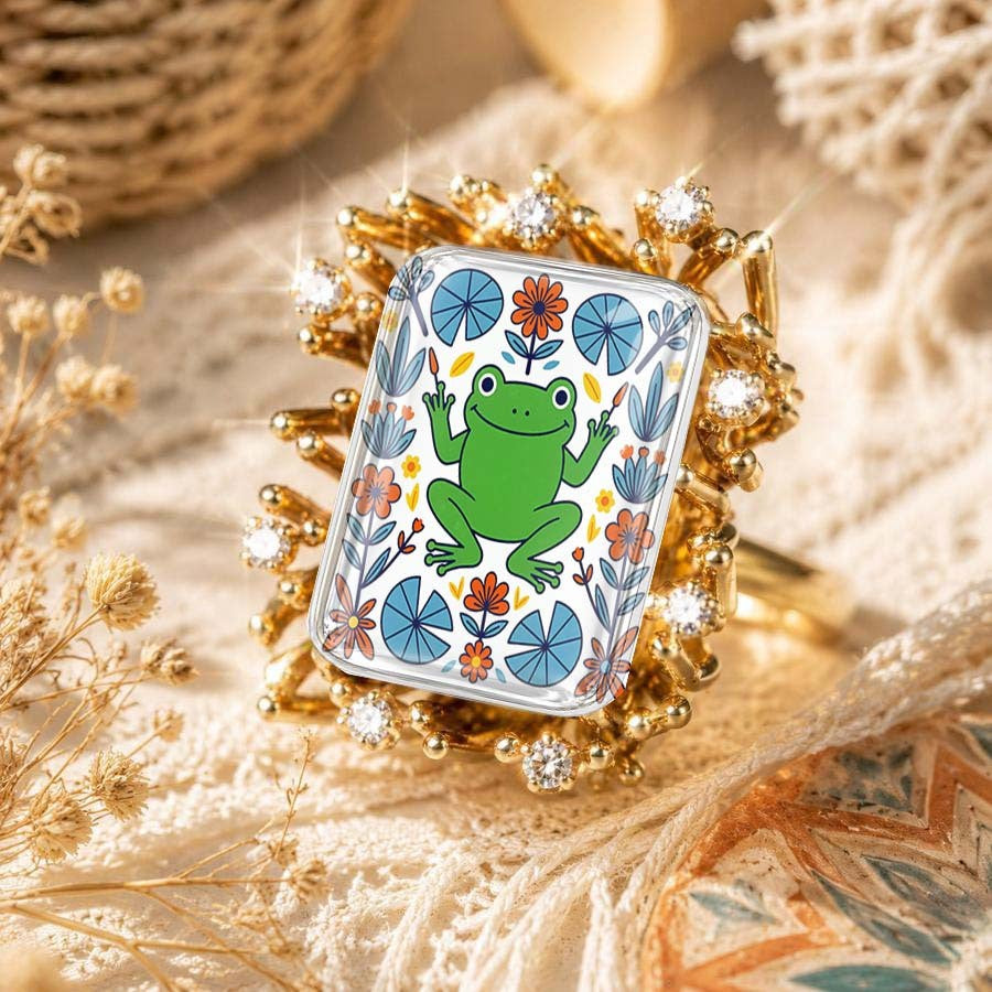 Frog & Floral Rectangle Ring