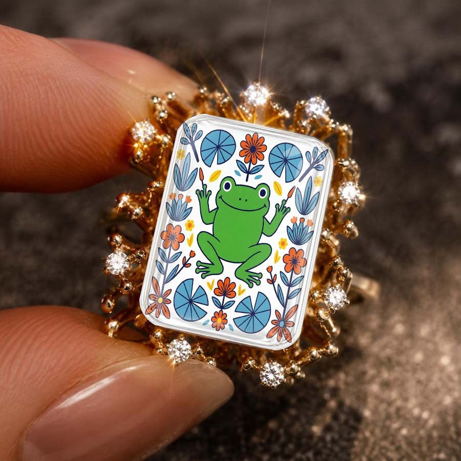Frog & Floral Rectangle Ring