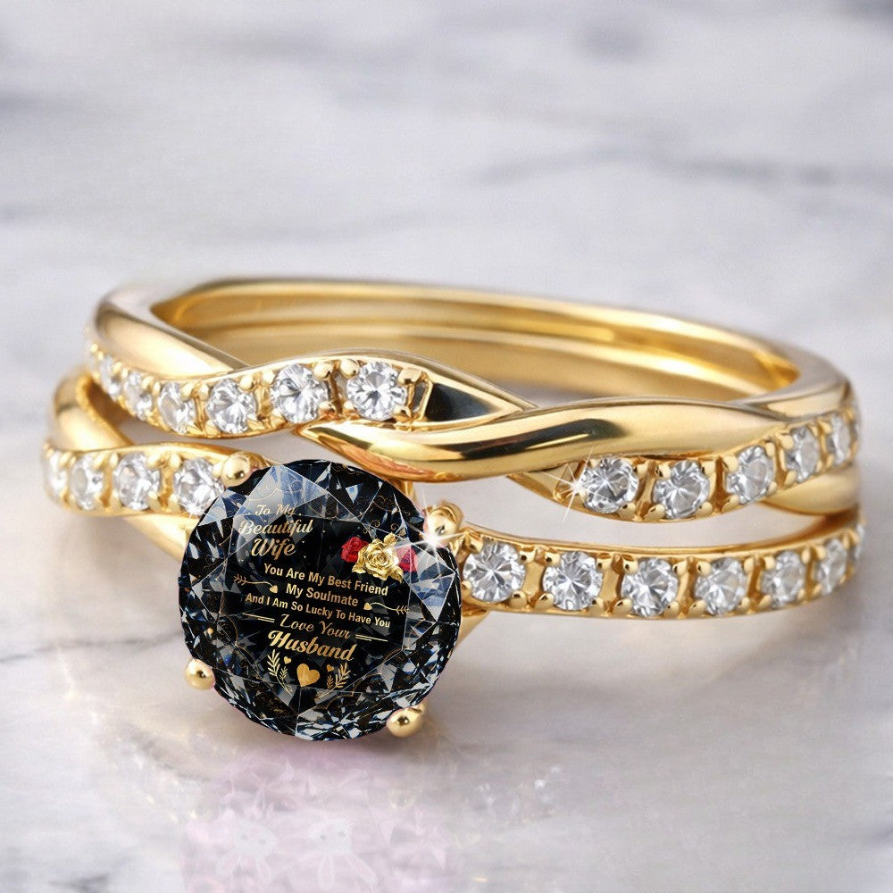 Black Crystal Message Braided Ring