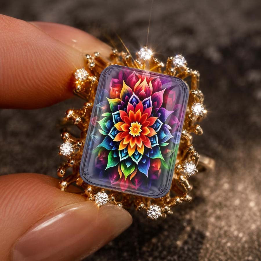 Colorful Radiant Flower Square Ring