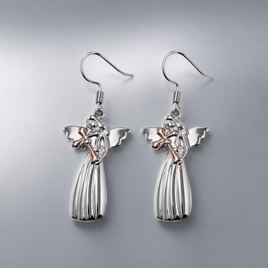 Angel Holding Cross Drop Earrings
