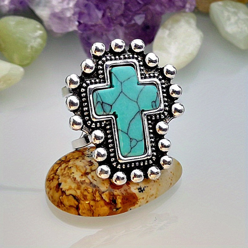Turquoise Cross Statement Ring