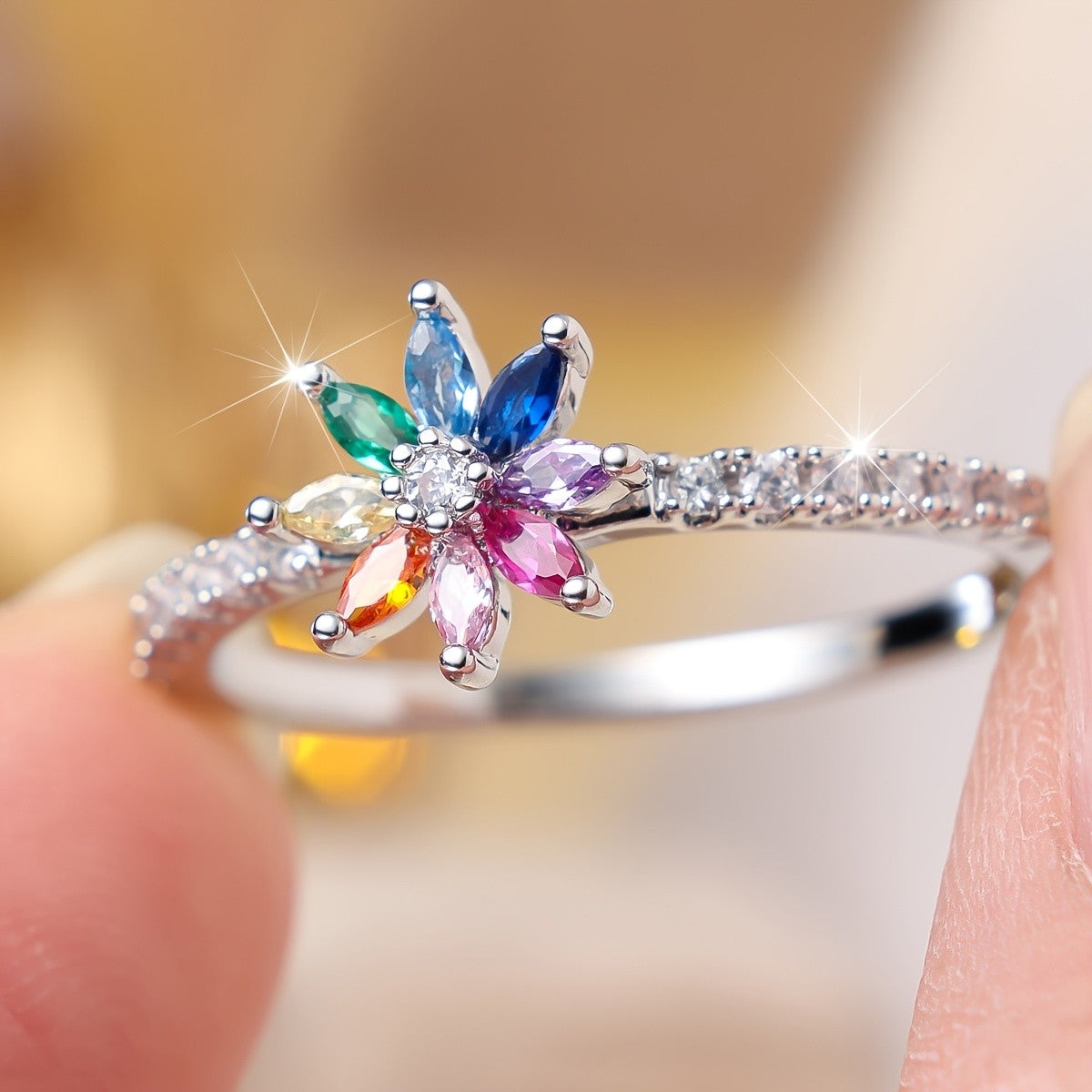 Colorful Petal Zircon Ring