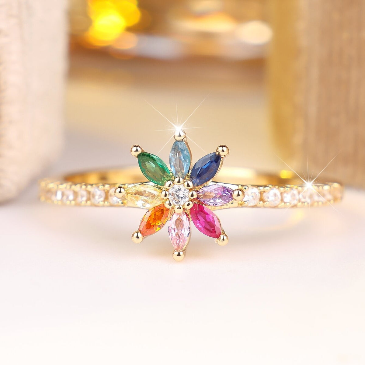 Colorful Petal Zircon Ring