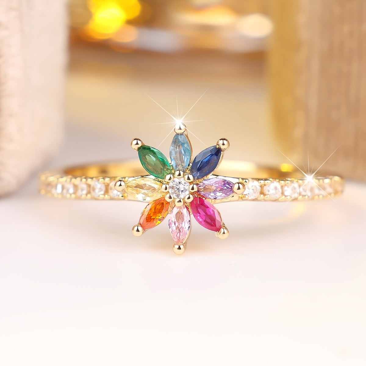 Colorful Petal Zircon Ring