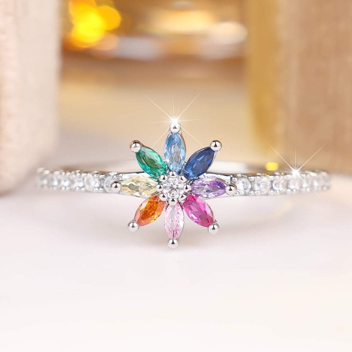 Colorful Petal Zircon Ring