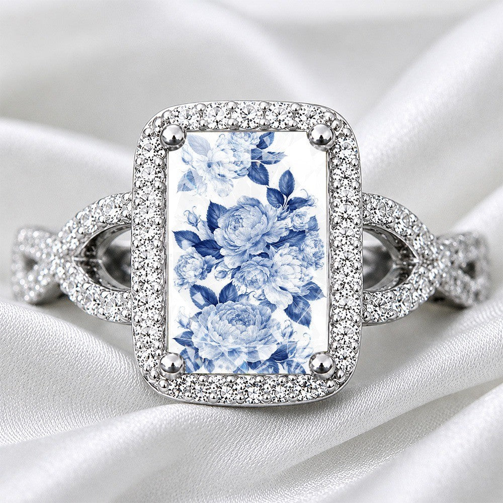 Blue Peony Square Ring