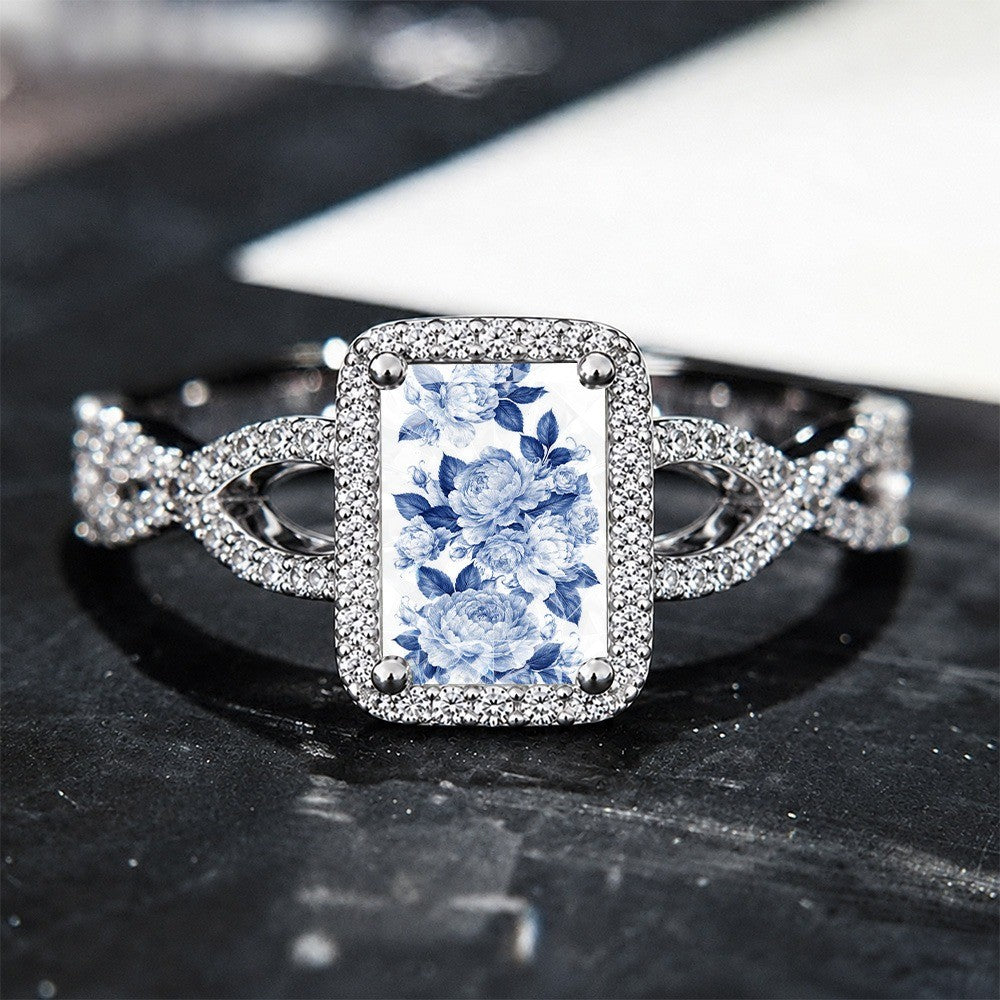Blue Peony Square Ring