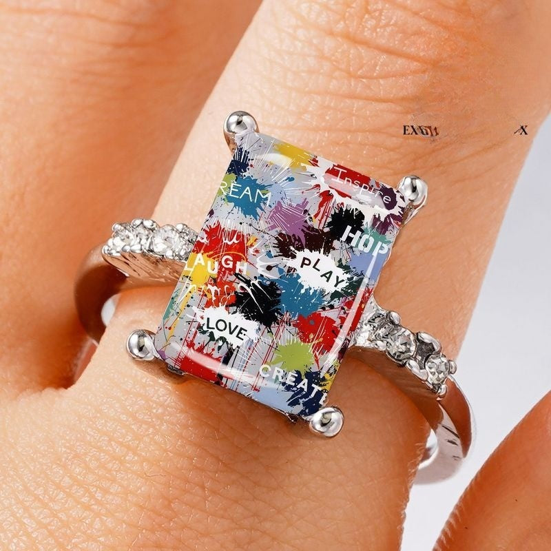 Colorful Ink Splash Statement Ring
