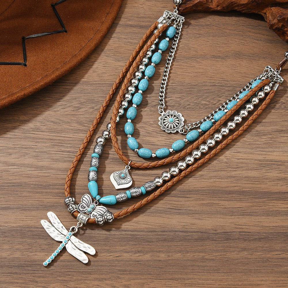 Turquoise Dragonfly & Butterfly Layered Necklace