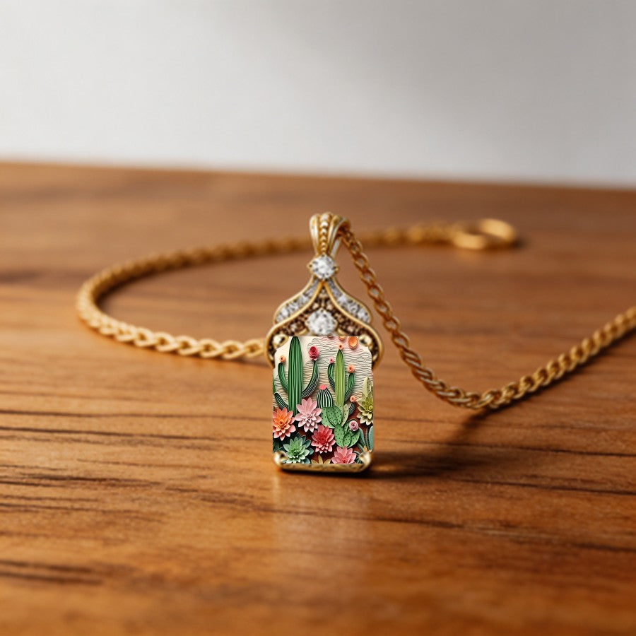 Quilled Succulent & Cactus Pendant Necklace