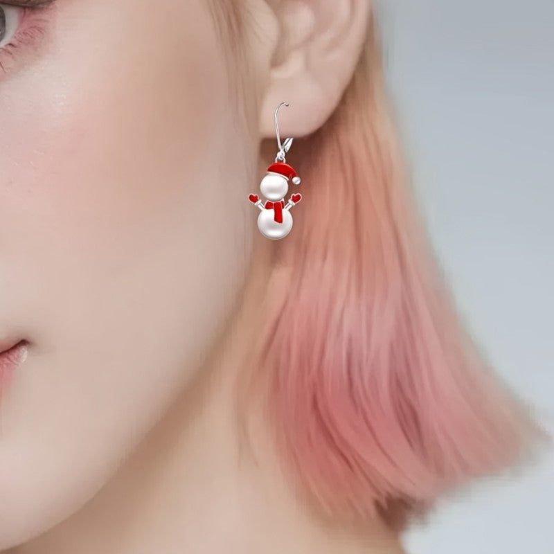 Red Enamel Snowman Drop Earrings
