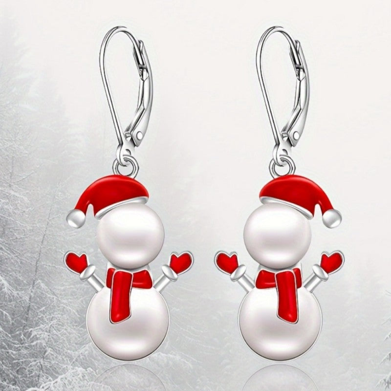 Red Enamel Snowman Drop Earrings