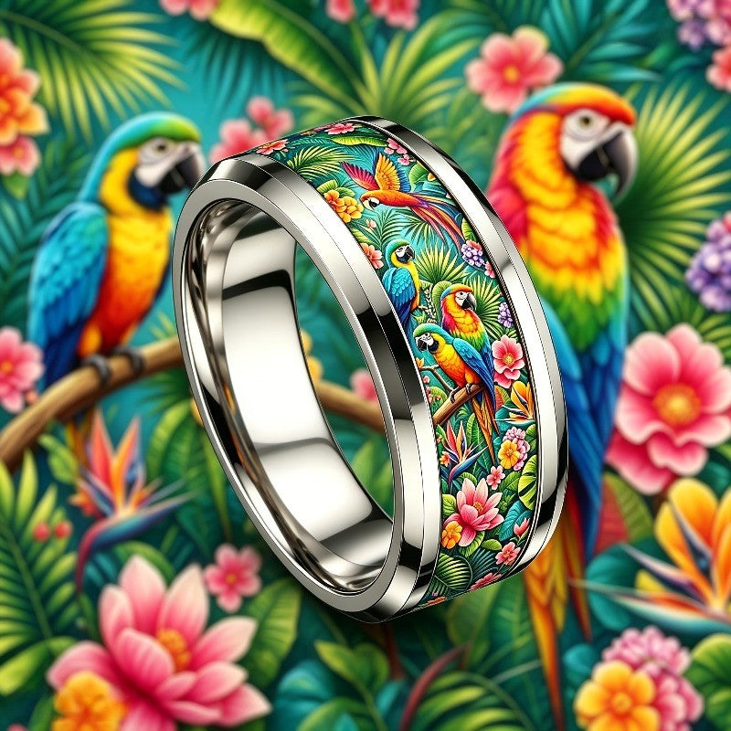 Tropical Macaw & Floral Ring