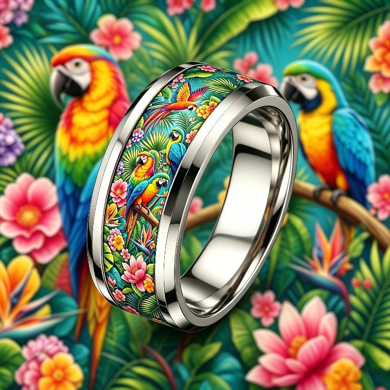 Tropical Macaw & Floral Ring