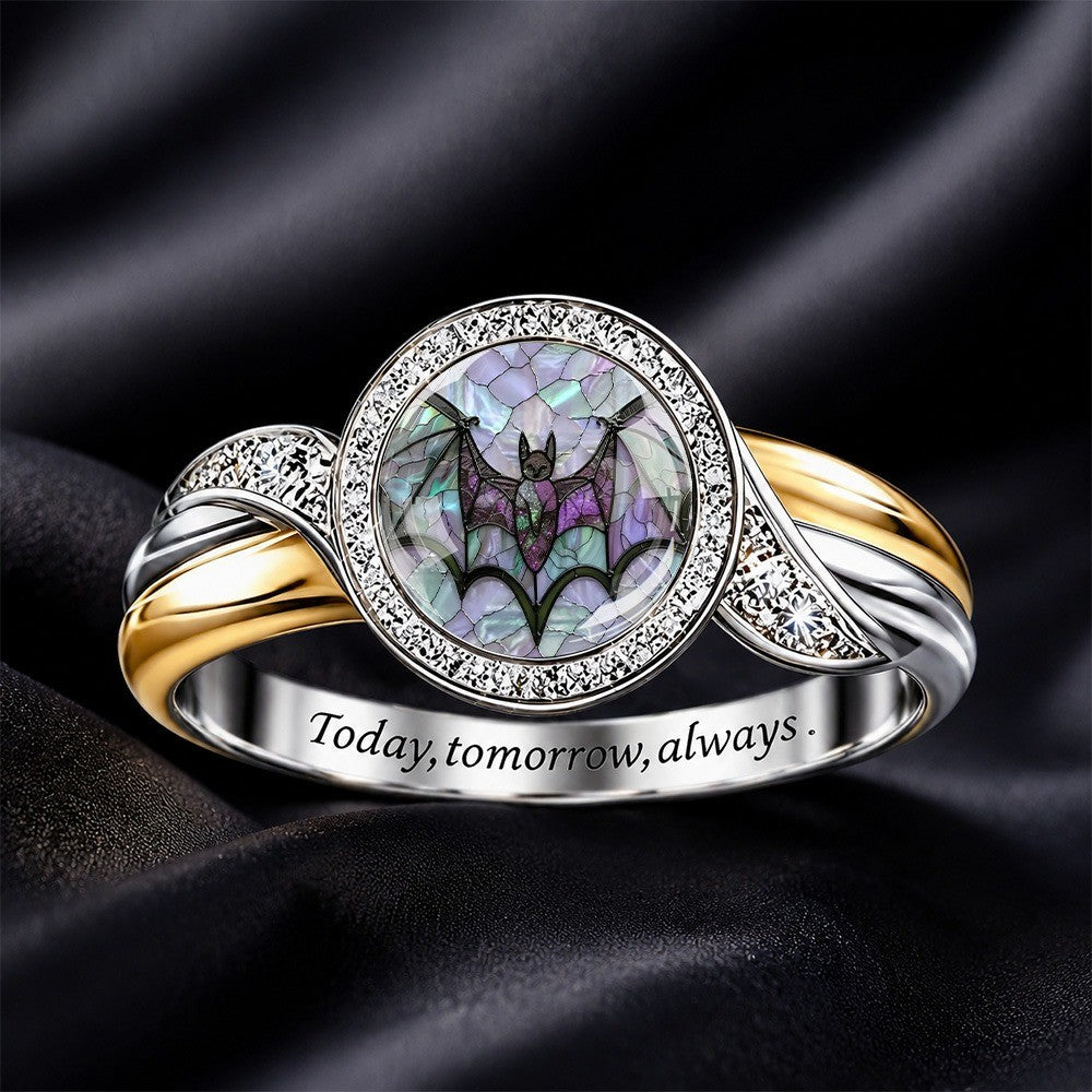 Purple Bat Stained Glass Ring