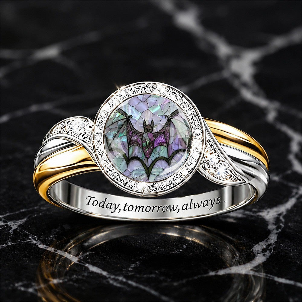 Purple Bat Stained Glass Ring