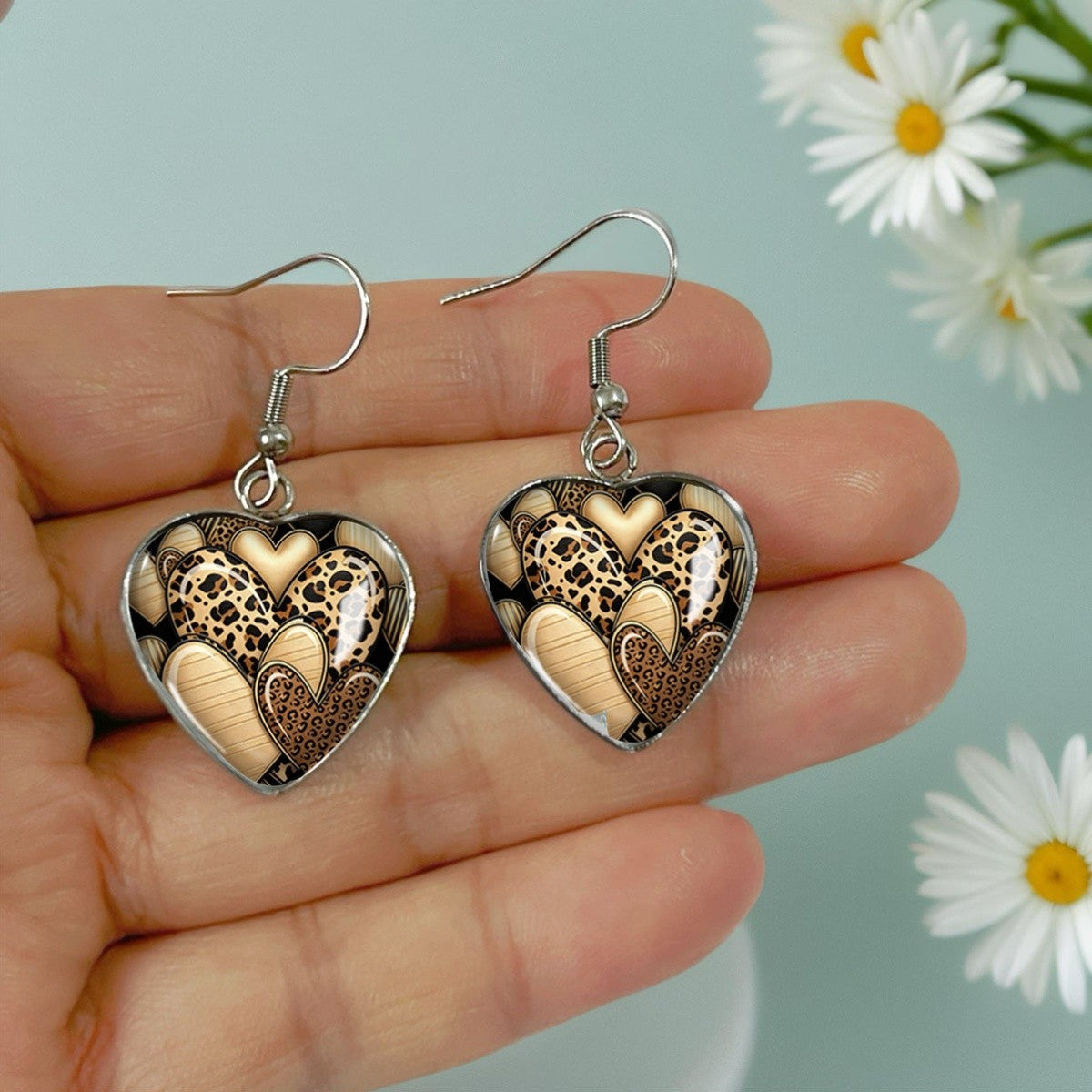 Layered Heart Pattern Drop Earrings