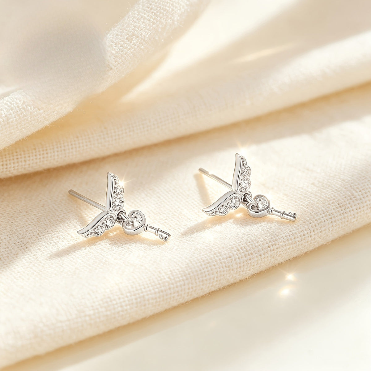 Crystal Angel Key Earrings