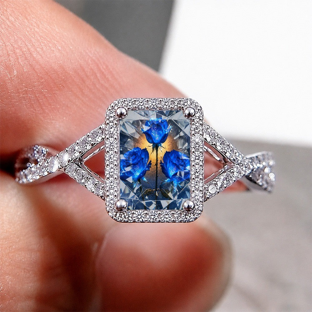 Blue Rose Square Ring
