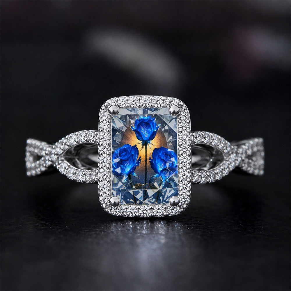 Blue Rose Square Ring