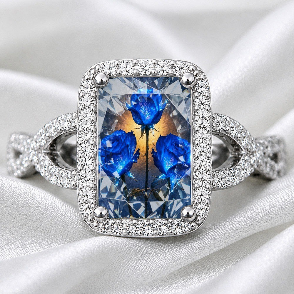 Blue Rose Square Ring