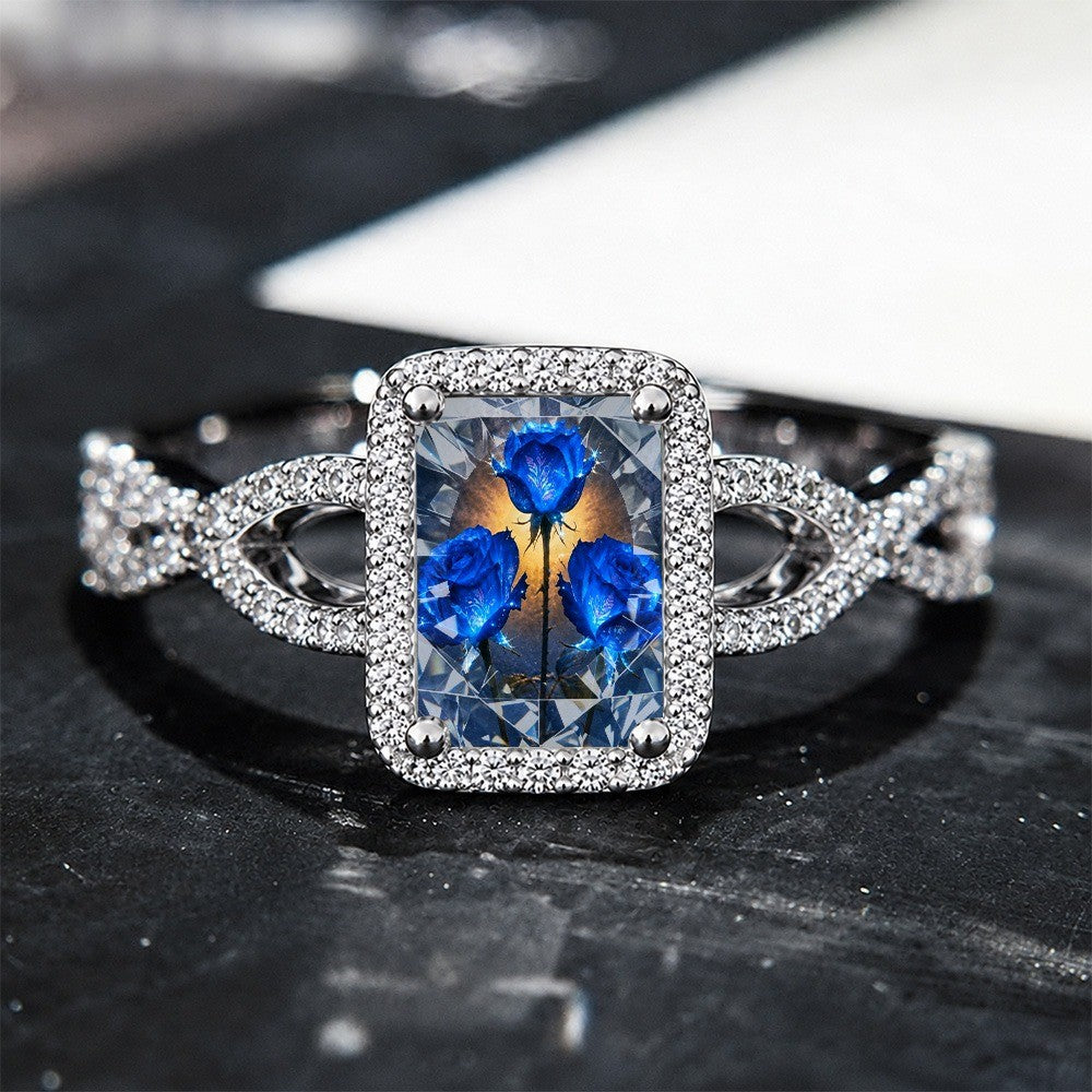 Blue Rose Square Ring